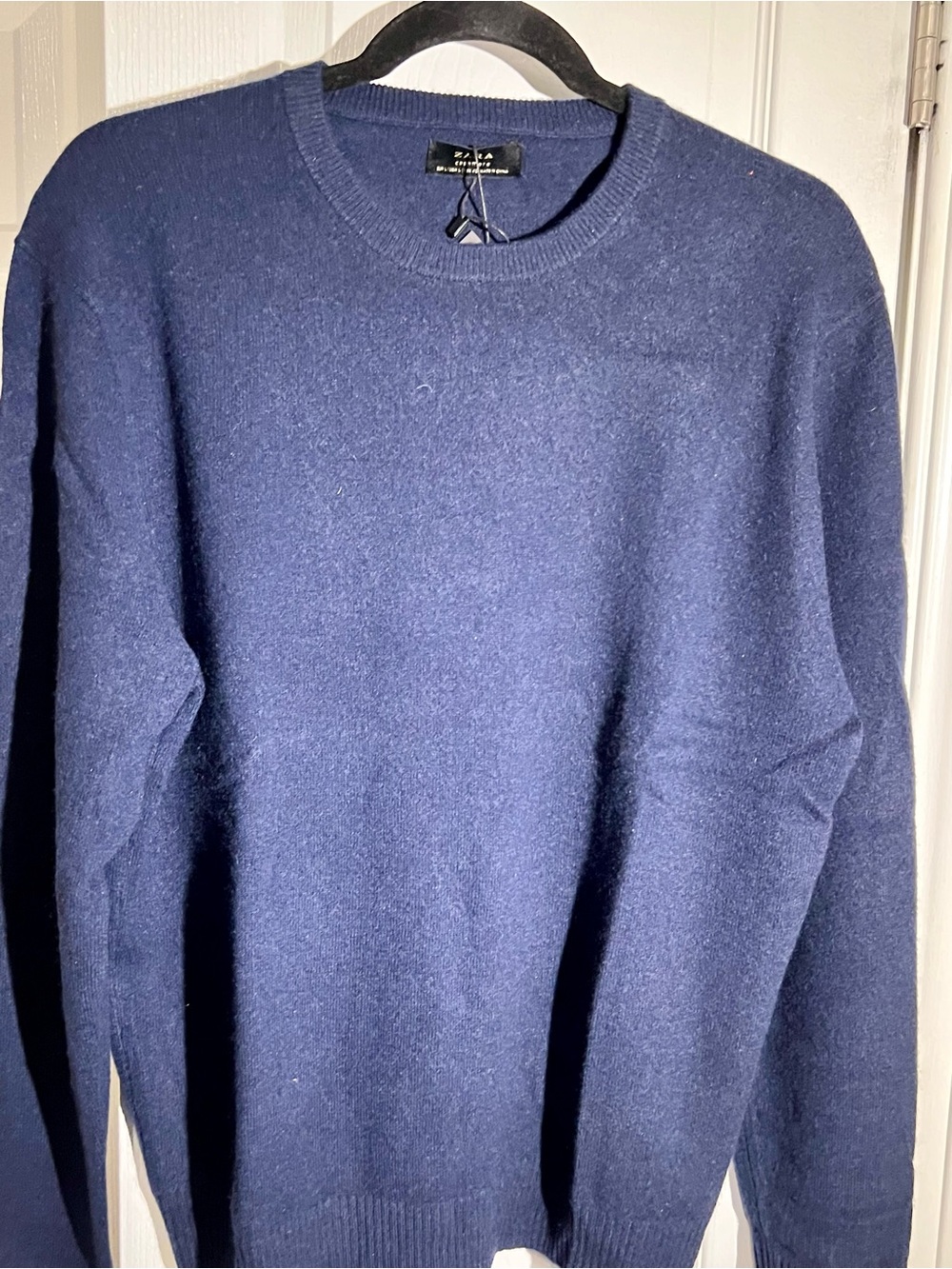 Zara Men's Cashmere Navy Blue Crewneck Sweater